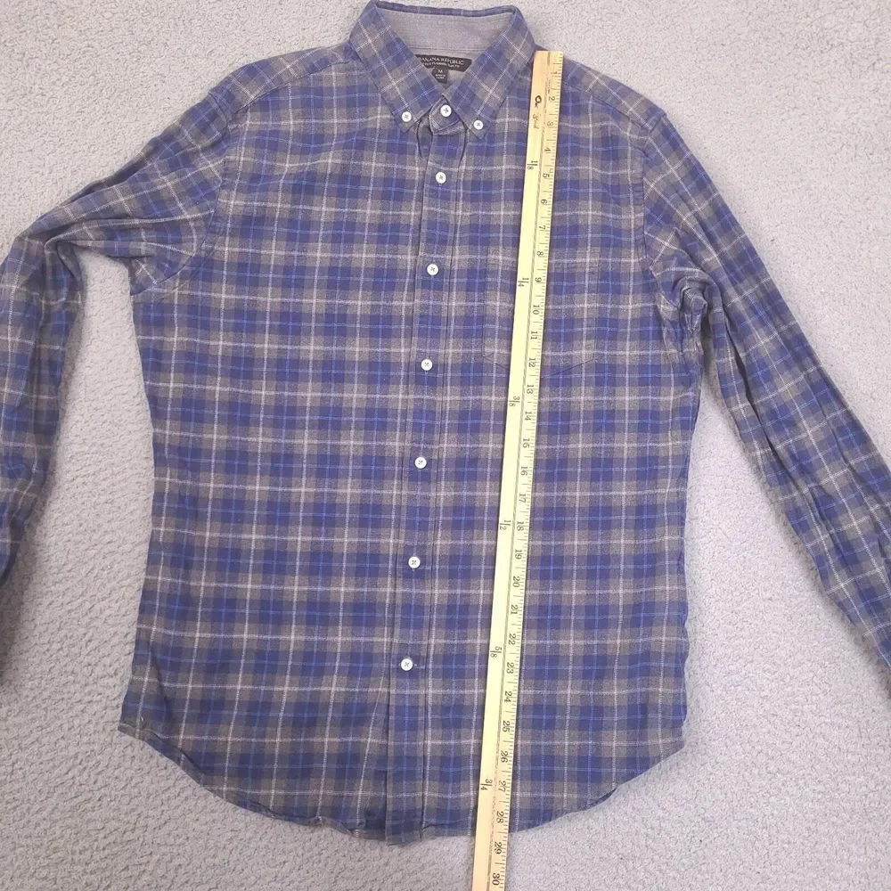 Banana Republic Luxe Flannel Shirt Mens Medium Blue Gray Plaid‎ Slim Fit Cotton